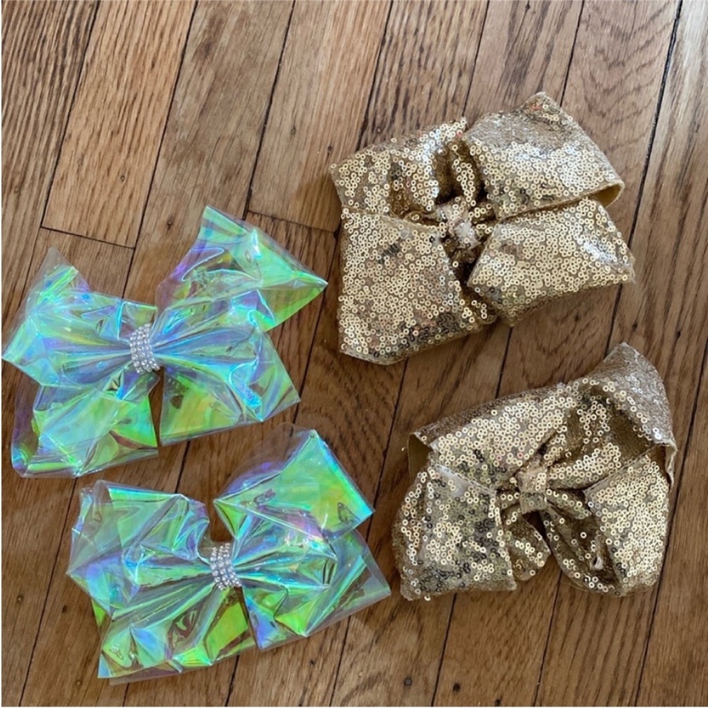 Iridescent Hair Bows and Gold Sequin Hair Bows Set